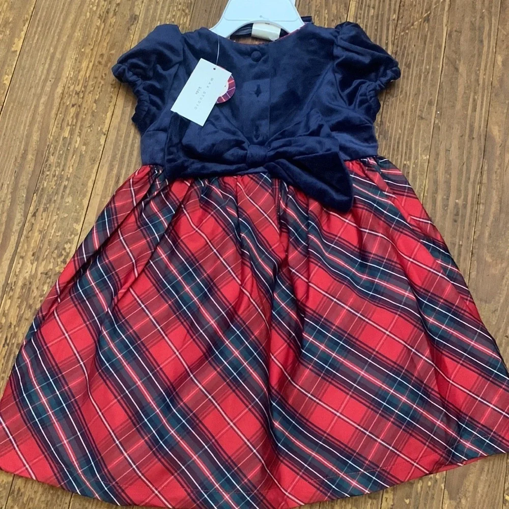 Max Studio Girl’s Red Tartan Plaid Christmas Dress With Headband NWT 2